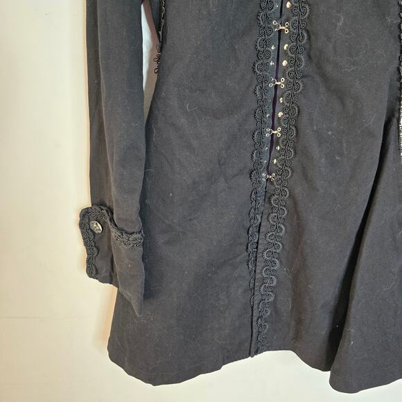Tripp NYC Steampunk Gothic Black Knee Length Trench Coat Black Size S Small - Picture 4 of 12